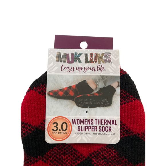 Muk Luks Slipper Socks Thermal Red/Black Buffalo Plaid New - Picture 7 of 12